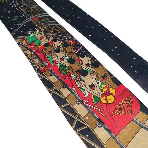 Noel Holiday Collection Mens Christmas Reindeer Roller Coaster Necktie Novelty - Picture 2 of 5